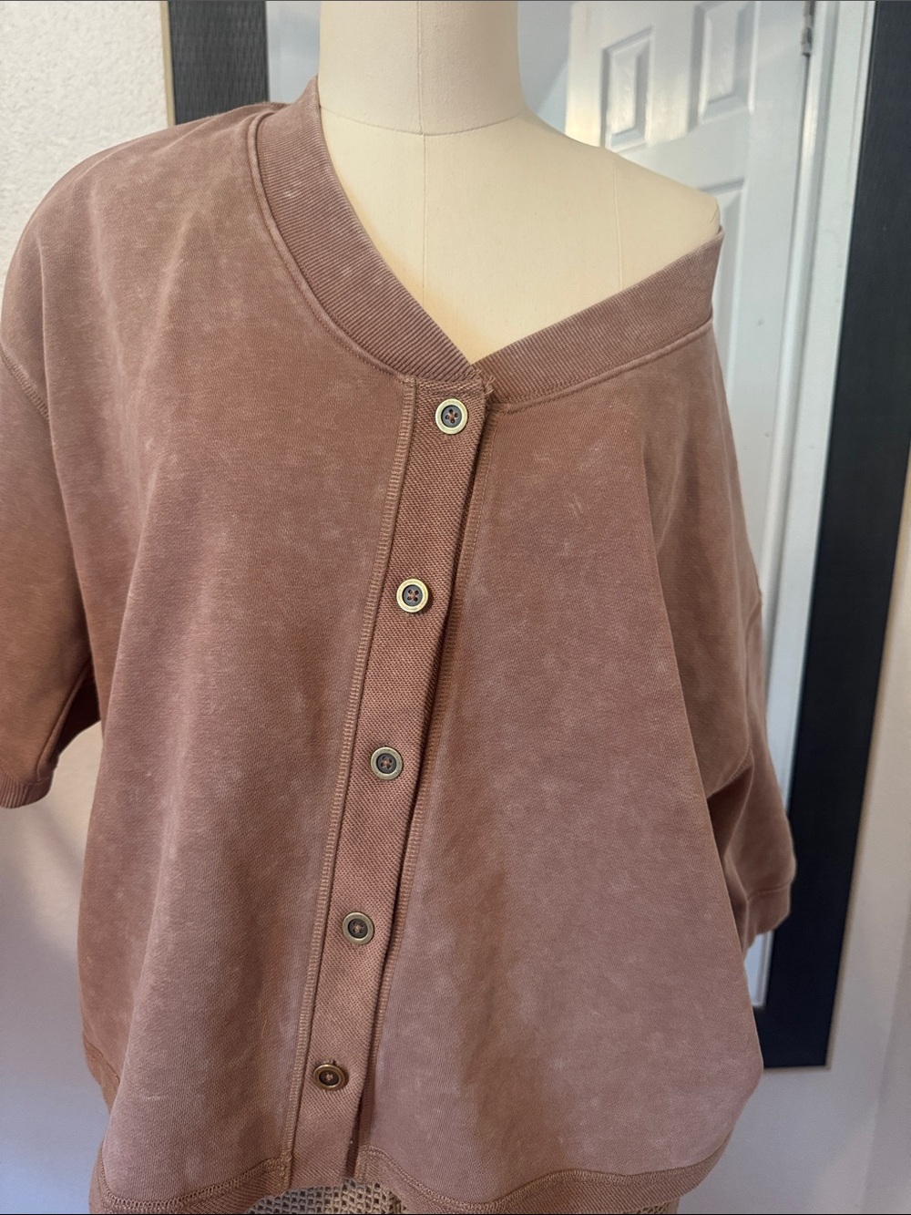 Gilded Intent Washed Brown Button-Front Sweatshirt - Picture 2 of 7